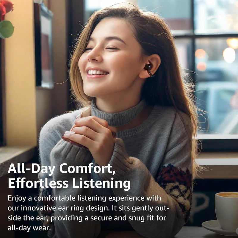 TOZO سماعات أذن مفتوحة True Open Ear Headphones، سماعات أذن لاسلكية خفيفة الوزن ومريحة، 40 ساعة تشغيل بتقنية Bluetooth 5.4 مع تصميم عرض رقمي ذكي مناسب للرياضة والجري، أسود - Image 2
